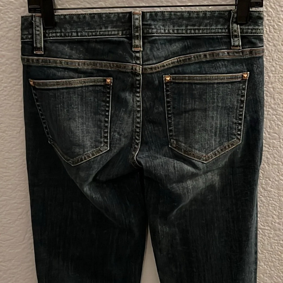 TORY BURCH Dark Wash Gold Logo Hardware Low Rise Super Skinny Jeans SIZE 25 - Picture 5 of 7